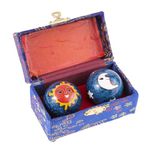 lachineuse - Set of Qi Gong Balls Moon Sun - Chinese Anti-Stress Enamel Balls φ 40 mm - Health Balls - Zen Relaxation Gift Box - Asian Japan China Feng Shui Object - Blue