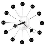 Howard Miller Ball Wall Clock 625-333 – Brushed Nickle-Finished Center with 12 Black Satin Balls, Nickle-Finished Rods, Black Hands Duo-Tone Style, Quartz Movement