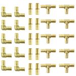 PEX GUY (30 pieces) 1/2 Brass PEX Fittings for 1/2 inch PEX Pipe (10 - Elbow, 10 -TEE, 10 - Coupler/Straights) Kit for Domestic Water and Radiant Heating, DZR and No-Lead Brass Crimp Cinch System