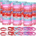 Wettarn 60 Pcs Valentines Day Party Favors Bracelets Happy Valentine's Day Silicone Wristbands Pink Red Love Heart Rubber Bracelets for Kids Adults Party Supplies Classroom Festival Prizes Gifts