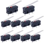 Twidec /10Pcs 5A 125 250V AC SPDT 1NO 1NC Long Straight Hinge Lever Arm Switch Snap Action Button Type 3 Pins Mini Micro Limit Switch KW11-3Z03