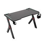 SYGA Gaming Table Desktop Y-Shape Computer Desk with RGB Lights with Headphone Hook Cup Holder Gamer Workstation (140 X 60 X 73 CM Black, Wood, Metal, PVC Carbon Fiber, Plastic)