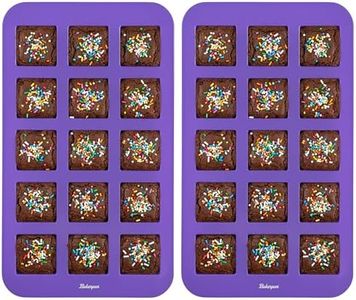 Bakerpan Silicone Brownie Mold for Baking, Individual Bite Size 1.5 Inch Brownie Squares, Silicone Brownie Pan with dividers, 15 Cavities - Set of 2
