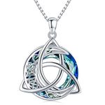 Midir&Etain Celtic Necklace 925 Sterling Silver Celtic Moon Crystal Pendant Necklace Celtic Knot Trinity Necklace Celtic Moon Jewellery Gifts for Women Girls