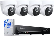 REOLINK 4K Security Camera System, 4pcs H.265 PoE Wired Turret Cameras with Person Vehicle Detection, 4K/8MP 8CH NVR with 2TB HDD for 24-7 Recording, RLK8-800D4