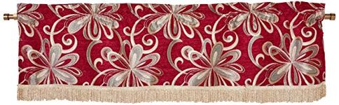 Violet Linen Chenille Chateau Vintage Floral Design Window Valance, 60" x 15", Burgundy