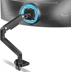 ARES WING Ultrawide Monitor Arm for 17 to 49 Inch Heavy Duty Curved Monitor, Holds 44 Lbs, Adjustable Gas Spring Monitor Arm Desk Mount with C Clamp, Grommet Base, 75/100 Vesa Mount, Black