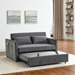 Merax 54" Convertible Sofa Bed,3-in-1 Versatile Velvet Double Sofa with Pullout Bed, Seat with Adjustable Backrest, Lumbar Pillows, and Living Room Side Pockets, 54 Inch,Grey