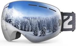 ZIONOR X Ski Snowboard Snow Goggles OTG Design for Men Women Adult with Spherical Detachable Lens UV Protection Anti-fog (VLT 9% Grey Frame Silver Lens)