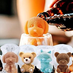 NICAVKIT 4Pcs Dog Cat Teddy Bear Ice Molds, Teddy Bear Ice Cube Trays silicone Mold to DIY Drink Ice Coffee Juice Cocktail. Cute Bear Silicone Mold for Candy Soap Candle Chocolate Making White