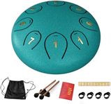 Steel Tongue Drum 6 Inch 8 Notes, Tongue Drum C major, Hang Drum Instrument, Handpan Drum for Kids, Ethereal Drum for Rain Meditation Yoga Musical Education, Malachite Green