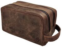 Full Grain Leather Handmade Travel Toiletry Bag - Wash Bag, Shaving Kit & Make Up Kit - Travel Gift for Men & Women by Rustic Town