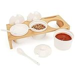 Belle Vous Ceramic Condiment Set with Spoons and Lids - 3 Small Containers with Bamboo Storage Stand - Ideal for Sauce, Dips, Spices, Herbs, Small Snacks, Salt, Pepper, Home & Kitchen