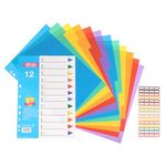 File Dividers A4, 6 Pack 12 Part Folder Dividers Coloured Plastic A4 Dividers with Sticky Notes for Lever Arch Files Ring Binders Office School Index Dividers