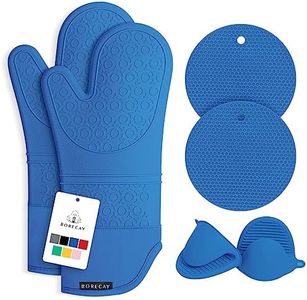 Rorecay Extra Long Oven Mitts and Pot Holders Sets: Heat Resistant Silicone Oven Mittens with Mini Oven Gloves and Hot Pads Potholders for Kitchen Baking Cooking, Quilted Liner, Pack of 6 (RoyalBlue)