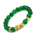 Fengshui Porsperity Jade Bracelet Lucky Charm Feng Shui Black Obsidian Wealth Bracelet Gift For Men Women with Gold Plated Pi Xiu Pi Yao Attract Wealth Good Luck(Green)