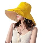 Kangqifen Women 5.5" Wide Brim UV Protection Sun Hat Reversible Cotton Outdoor Bucket Hats with Chin Strap Removable (Yellow)