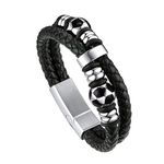 Bandmax Men's Soccer Bracelet Genuine Braided Leather Football Bangle Wristband Bracelets for Men Sport Jewelry Gift for Soccer Lovers -8.26"