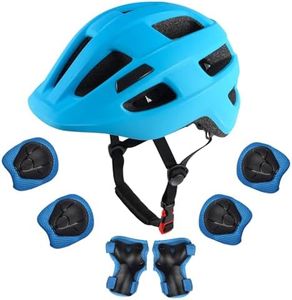 Tlamee Kids Bike Helmet with Protective Gear Set, Safety Knee Elbow Pads Wrist Guards for Ages 3-5-8 Years Boy Girl Skateboard Cycling Scooter Roller Sports Light Blue