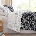 Southshore Fine Living, Inc. Comforter Set Queen Size, Hotel Quality Bedding, Floral Bed Spread with Matching Shams, Reversible Print is 2 Colors in 1, Fits Queen & Full Beds, Winter Brush Black/White