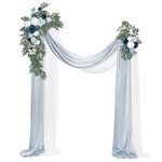 Ling's Moment Wedding Arch Flowers Kit Pack of 4, Dusty Blue Blush Artificial Flowers, 2pcs Hanging Flower Arrangement 2pcs Chiffon Drapes Ceremony Fake Rose Arbor Backdrop Floral Party Outdoor Deco