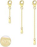 3 Pieces 925 Sterling Silver Necklace Extender Chain, 14K Gold Plated Extension for Jewelry, Gold Extension Chains(1 2 3 inches)