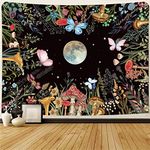 Simpkeely Moon Garden Tapestry Mushroom Moonlit Tapestry Wall Hanging Floral Tapestry Butterfly Plant Poster Country Tapestry for Bedroom Dorm Living Room - 59.1 x 51.2 inches