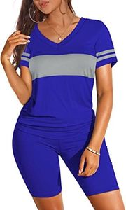 WIHOLL Two Piece Outfits for Women Summer Tight Fit Running Shorts Blue XL
