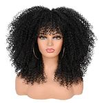 ISAMY Long Curly Wigs for Black Women Afro Bomb Curly Wig with Bangs Synthetic Fiber Glueless Long Afro Kinky Curly Hair (Black)