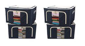 FASTUNBOX (LABEL) Rectangular Steel frame Double Opening Zipped Storage Organiser bag with Window Folding Bag -Under Bed Closet Wardrobe Box (Multicolour , 66 LTR, 4 piece)