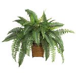 Nearly Natural Boston Fern with Wicker Basket Artificial Plant