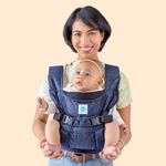 Soulslings 4-in-1 Lali Baby Carrier Bag, 100% Cotton - Dark Blue | Compact & Lightweight (400g) | Adjustable for 0-24 Months (4-15kg) | Machine Washable & Handwashable | Breastfeeding Friendly