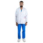 DK UNIFAB Men's Lab Coat for Doctors and Medical Students| Cotton Long Sleeves Medical Apron | 3 Pockets | Uniform for Doctors