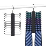 OMHOMETY Tie Rack, Wooden Tie Hanger for Men Closet, 20 Storage Capacity, Non-Slip Rotatable Tie Organizer, Closet Organizers and Storage, Black