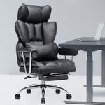 Efomao Desk Office Chair, PU Leather Ergonomic Office Chair,Adjustable Big High Back Computer Chair,Executive Swivel Chair with Footrest and Lumbar Support,Black Office Chair