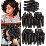 Molefi Brazilian Virgin Funmi Hair Bundles Spiral Curl Hair 5 Bundles Short Curly Weave 9A Unprocessed Brazilian Human Hair Extensions 50g/pc Full Head Natural Color (8inch 5Pcs)