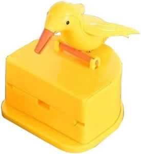 Automatic Toothpick Dispenser, Push-Type Funny Bird Toothpick Dispenser, 3.5x3x3.4 Plastic Toothpick Holder with a Toothpick Box Toothpick Dispenser Funny Portable Toothpick Holder Dispenser, Yellow