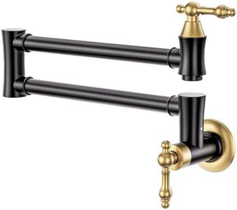 Pot Filler Faucet Black and Gold: Traditional Pot Filler Wall Mount Commercial Stove tap with Double Joint Swing Arms Brass Kitchen Pot Faucet