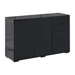 HOMCOM High Gloss Frame Sideboard, Side Cabinet, Push-Open Design with 2 Drawer for Living Room, Bedroom, Black