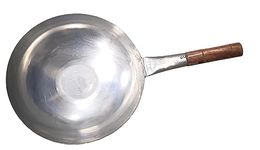 PAUL SONS Hospitality Wok Pan, Woks & Black Carbon Steel Stir Fry Pans, Gas, Cooktop, No Chemical Coated, Round Bottom Chinese Wok-Size 14Inch (Pack of 1Pc) (Silver, 13")