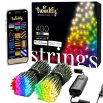 Twinkly Strings Compatible with Indoor and Outdoor Smart Lighting Decoration App-Controlled LED Lights String with 400 RGB+W Twinkly (16 Million Colors + Pure Warm White) LEDs. 105 feet. Green Wire.