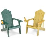 Giantex Outdoor Adirondack Chair - Set of 2 Oversized Patio Chairs w/Hidden Cup Holder, Realistic Wood Grain, 380 LBS Weight Capacity, Weather Resistant Firepit Chairs for Backyard, Garden