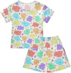 KUEJOP Colorful Cute Gummy Bears Summer Cute Pajama Sets, Short Sets for Daily Wears and Sleep Wears