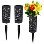 2 Pcs Grave Flower Holders, Cemetery Vase for Fresh/Artificial Flowers, Grave Decorations 7"Plastic Rectangle Vases with 5" Detachable Long Spike | Black