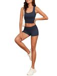 Famulily Yoga Sets For Women Workout Set Skims Racer Back Tank Top and Fold Over Bike Shorts Tranksuit Navy M