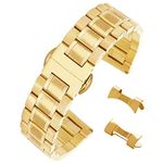 20mm Durable Solid Stainless Steel Bands Watch Bracelets with Easy Release Deployment Buckle in Gold