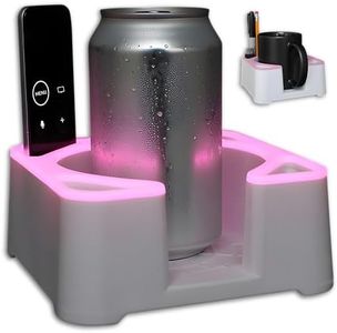 MugBrick Glowing Portable Silicone Cup Holder for Bed, Couch, Nightstand. Dishwasher Safe, Non-Spill Drink Holder for Bedside Table, Ottoman. White + Pink Glow