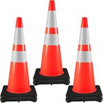 VEVOR Traffic Cones, Safety Cones, PVC Orange Traffic Safety Cone, with Reflective Collar for Road Parking Training Cones (36" Height, 6 Pack)