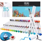 HUAL Art Fabric Markers Pens, 36 Colors Dual Tip Fabric Markers Permanent No Bleed Markers for Clothes, T-shirt, Shoes, Hats, Non-Toxic & Child Safe, No Fading, No Bleeding, Halloween Pumpkin