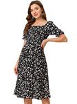 TOPLOT Dresses for Women Knee Length with Floral Print(Dress-5107-Black-M)